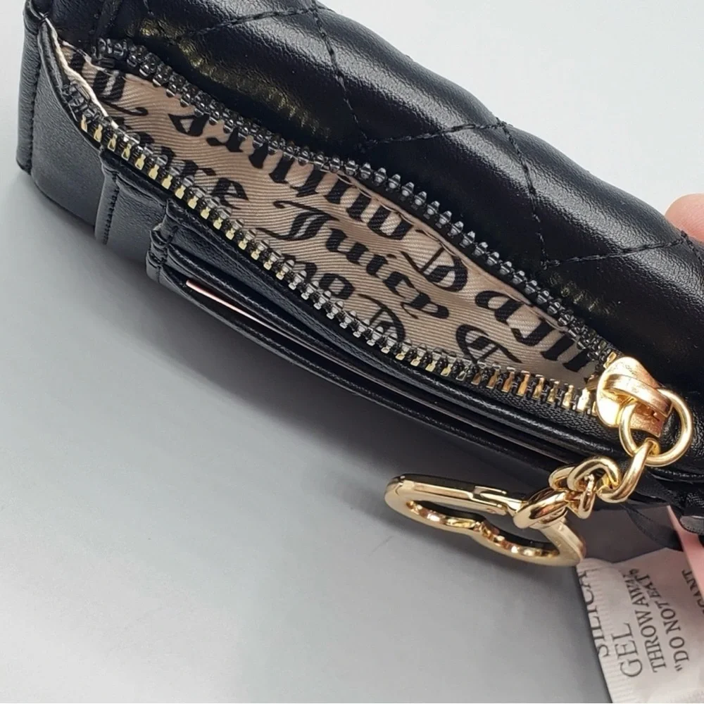 JUICY COUTURE Licorice Heart Quilt Wallet with a Gold Chain Heart